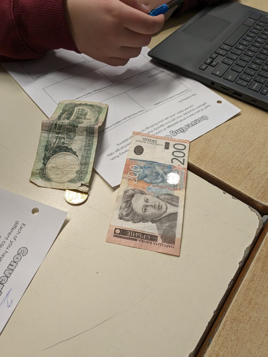 Today <a href="/mountsfieldps/">Mountsfield Public School</a> our Gr. 7/8s are dove into the world of global finance🌍 Using real money from different countries, we investigated foreign currencies, applied exchange rates, and converted them to solve problems <a href="/TVDSBmath/">TVDSBmath</a>