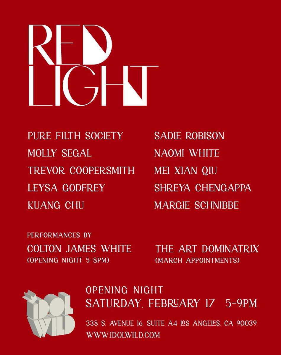 Red Light group exhibition 
Opens February 17 through March 29, 2024