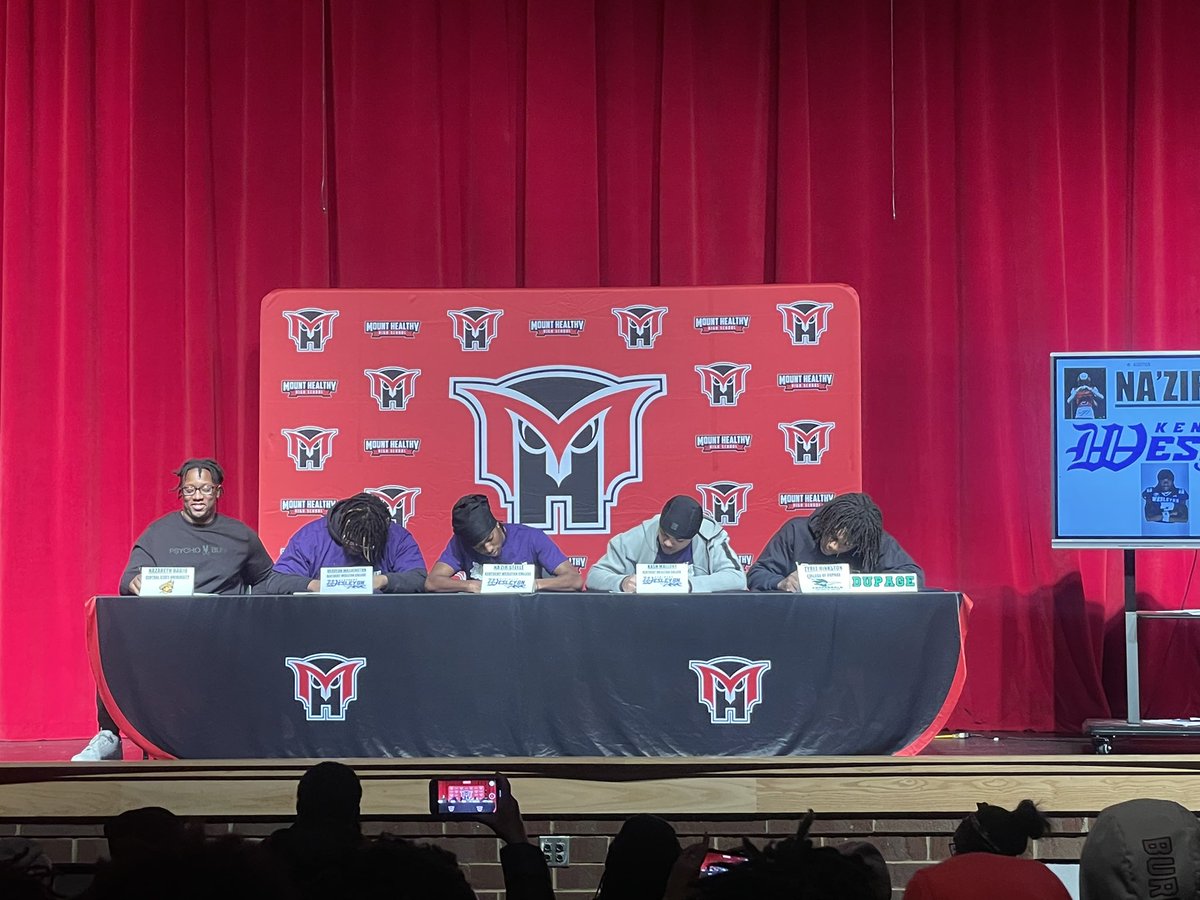 mthealthyowls's tweet photo. Thank you to our football signees!

Nazir Steele (Kentucky Wesleyan) 
Nazareth Badjo (Central State)
Kash Mallory (Kentucky Wesleyan)
Deaveon (Kentucky Wesleyan) 
Tyree Hinkston (Dupage) https://t.co/Fuh0rXvHcD