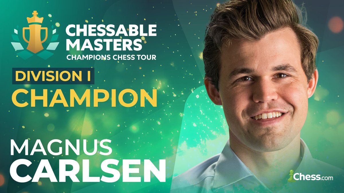 Huge congratulations to the G.O.A.T @MagnusCarlsen for winning the #ChessableMasters! 🏆 With this victory Magnus bags $30,000, 100 Tour Points, and secures himself a spot in Division I for the next event!