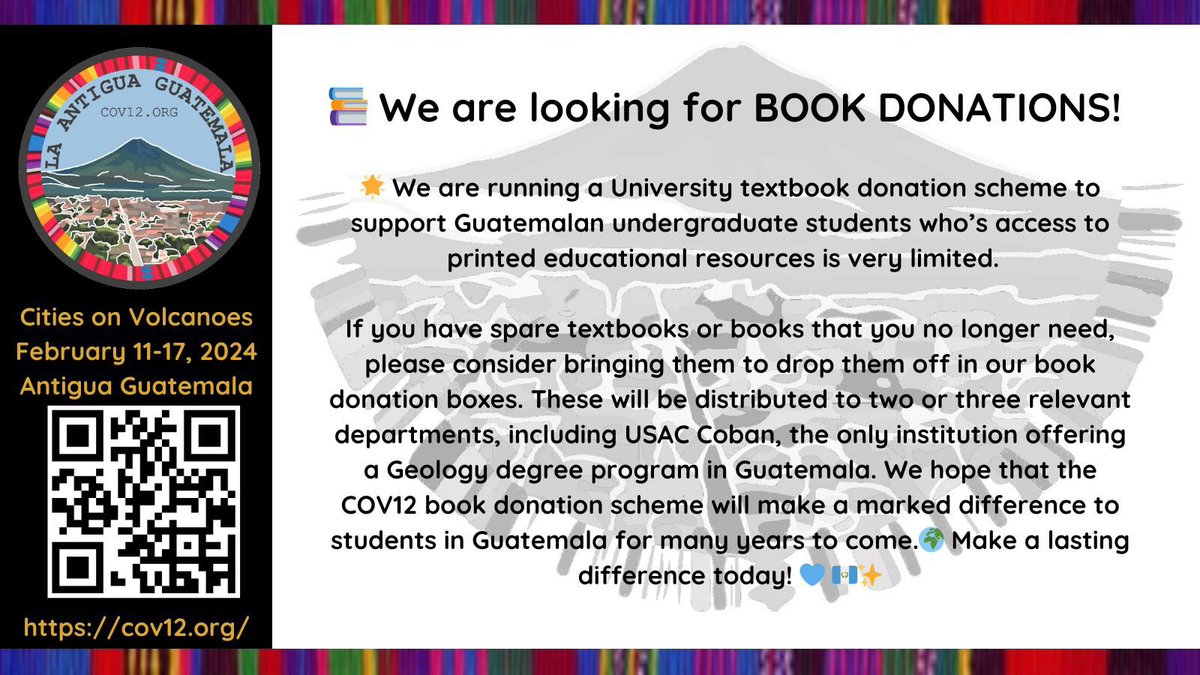 Packing for #citiesonvolcanoes ? Massive SHOUT OUT to this awesome initiative! Please consider bringing an old textbook or book to share the volcano 🌋 with those starting on their journey of awe and wonder in Guatemala . Please RT!