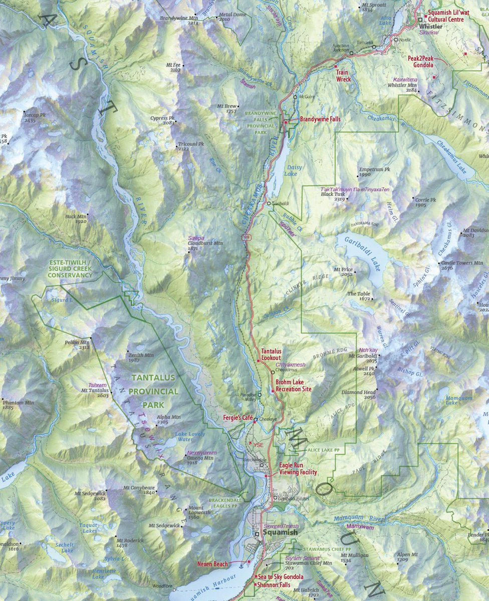 Work-in-progress. Will be dropping a new #map soon for BC's Sea To Sky Corridor. Similar style to our popular Salish Sea map. Please RT to let fellow map-lovers know. Thx! clarkgeomatics.ca #cartography #BritishColumbia #Squamish #Vancouver #Whistler