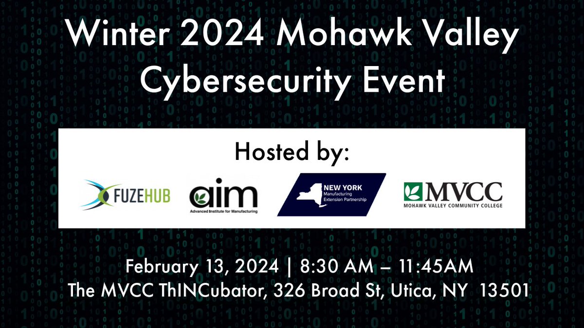 🔒🚀 Dive into the world of cybersecurity at the Winter 2024 Mohawk Valley Cybersecurity Event! 🌨️ Join us on Feb 13, 8:30 AM - 11:45 AM at MVCC ThINCubator, Utica, NY. #TechTalks #CybersecurityMagic🗣️ Learn more: newyorkmep.org/cybersecurity-…