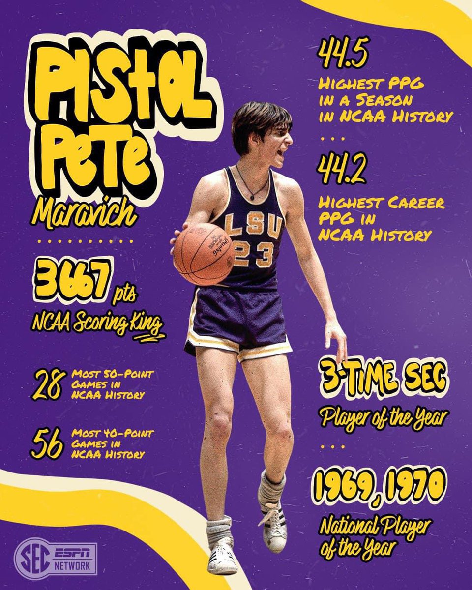 Only played 3 years…with no 3-point arc #PistolPete