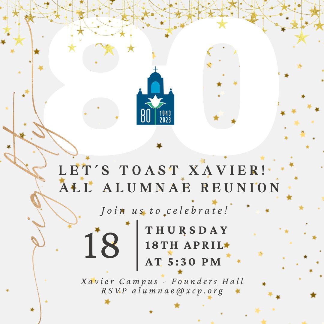 Calling Xavier's Alumnae! 🎉 🥰💝🐊 Let's come together to celebrate 80 years of cherished memories and lifelong connections at our All Alumnae reunion on Thursday, April 18th, 5:30 p.m. in Founders Hall on XCP's campus! Here's to 80 years of shared memories being a gator!
