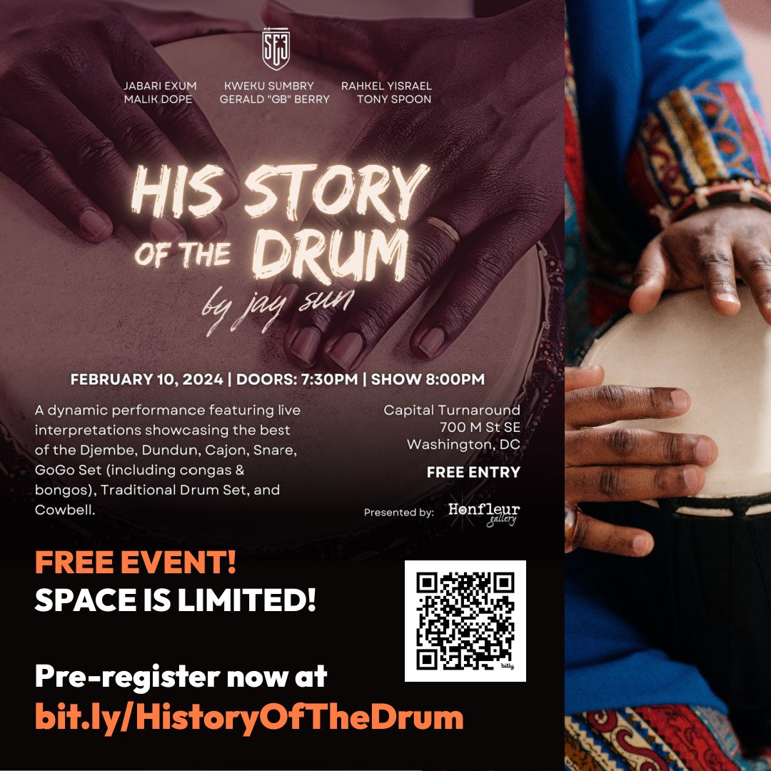 GalleryHonfleur's tweet photo. His Story Of The Drum is an epic one-night journey through the captivating beats and rhythms that shaped history! Presented by jay sun and @GalleryHonfleur. The event is free, but pre-registration is required at https://t.co/GAtZiyHDGd https://t.co/S7hdWgY55k
