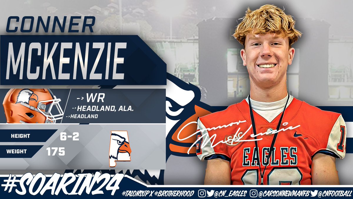 Carson-Newman Athletics (@cn_eagles) on Twitter photo 🖋️ #️⃣3️⃣5️⃣
Conner McKenzie – 6-2 – 175 – WR – Headland, Ala. – Headland - <a href="/ConnerMcKenz18/">Conner McKenzie</a>
📋 bit.ly/2024CNFBnsd
#CNNSD24 #SoarIn24 | #TalonsUp x <a href="/cnfootball/">Carson-Newman Football</a> 🖋️ #️⃣3️⃣5️⃣
Conner McKenzie – 6-2 – 175 – WR – Headland, Ala. – Headland - <a href="/ConnerMcKenz18/">Conner McKenzie</a>
📋 bit.ly/2024CNFBnsd
#CNNSD24 #SoarIn24 | #TalonsUp x <a href="/cnfootball/">Carson-Newman Football</a>
