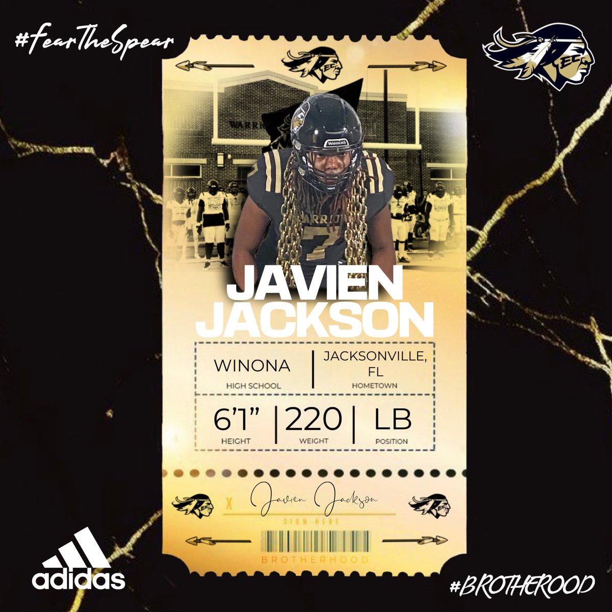 HARD HITTING LB from Winona!! @javienjackson11 has punched his ticket and joined the Brotherhood!! #BROTHERHOOD X #FearTheSpear