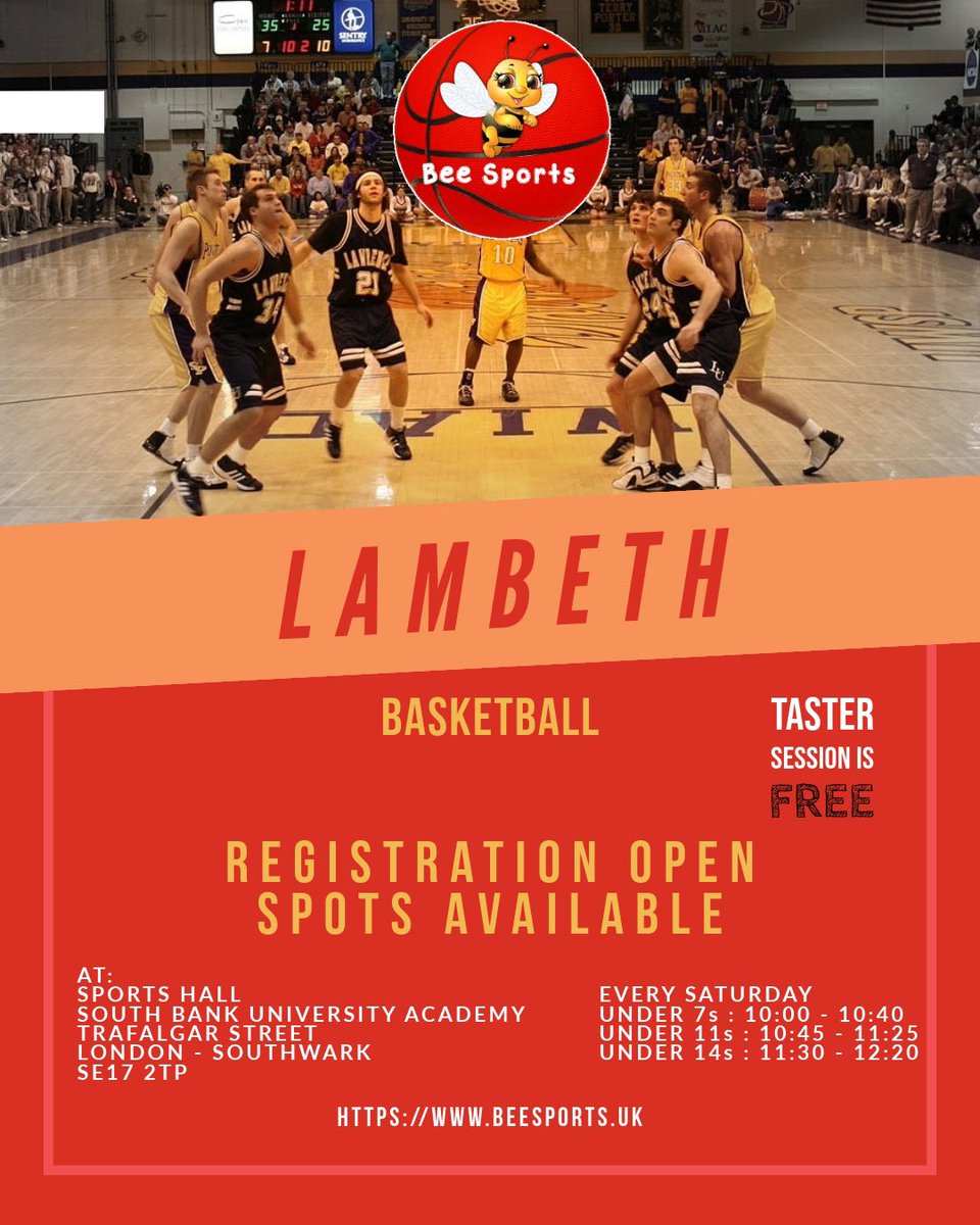 BeeSportsUK's tweet photo. Coming to Lambeth on March 16. Registration open now. #lambeth #London #basketball #kidsbasketball https://t.co/pn0Gum17PE