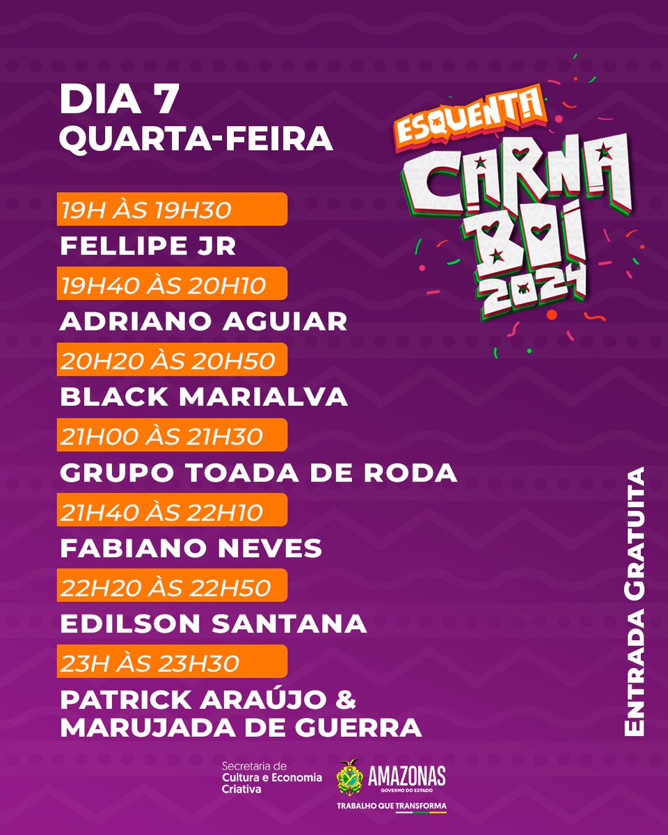 Hoje tem esquenta Carnaboi!😉

🥁 A programação do último esquenta está incrível não dá pra perder, né?!