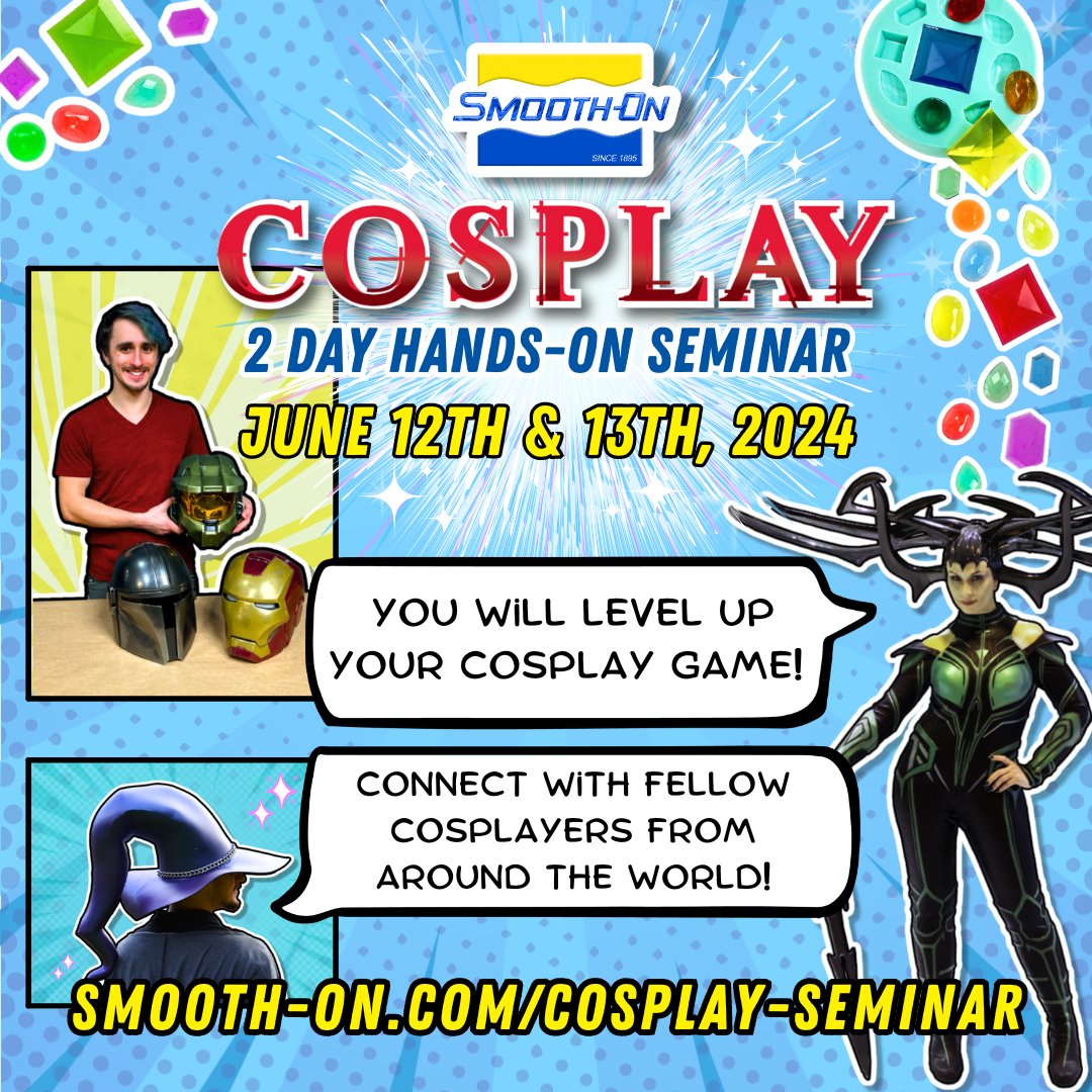 Are you new to cosplay or want to take your maker skills to the next level? Check out our Cosplay 2-Day Hands-On Seminar on June 12-13 at Smooth-On headquarters near Allentown, PA! 🧙‍♂️smooth-on.com/page/cosplay-s…🦹 #smoothon #smoothonproducts #cosplay #maker #props