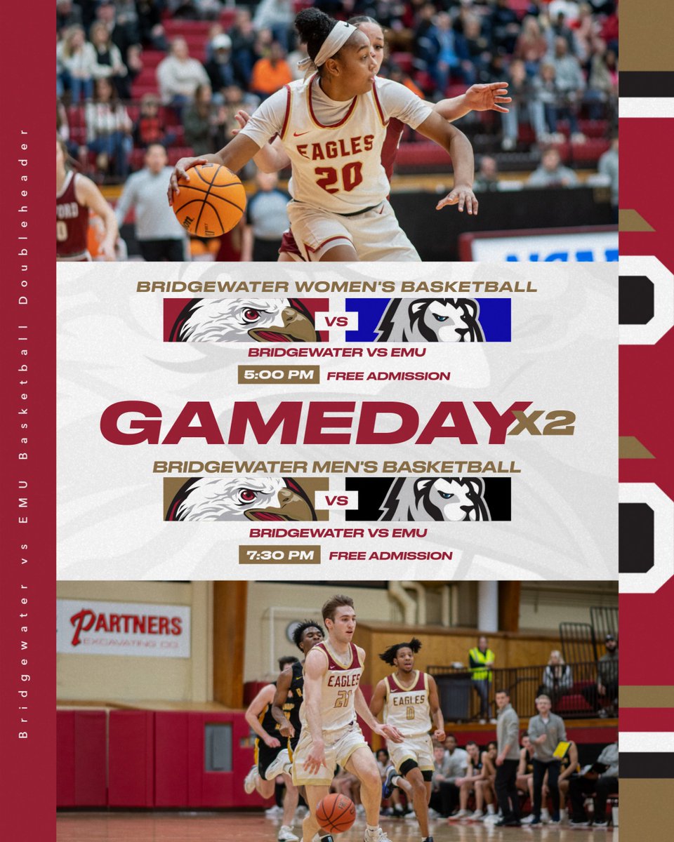 ROUTE 4⃣2⃣ RIVALRY DOUBLEHEADER Be sure to make the trip over to catch @BridgewaterMBB and @BridgewaterWBB. Admission is 𝐅𝐑𝐄𝐄 !!! #BleedCrimson #GoForGold