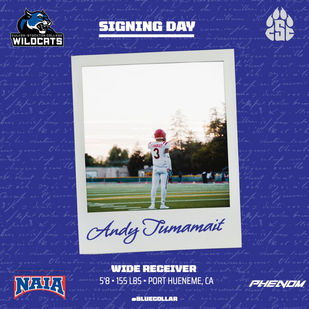 CSCwildcatsFB's tweet photo. The newest #BlueCollar addition to the Wildcats, welcome home Andy Tumamait.

#NSD24 | #WhoWeAre | @AndyTumamait3 https://t.co/UNywJW7wYR