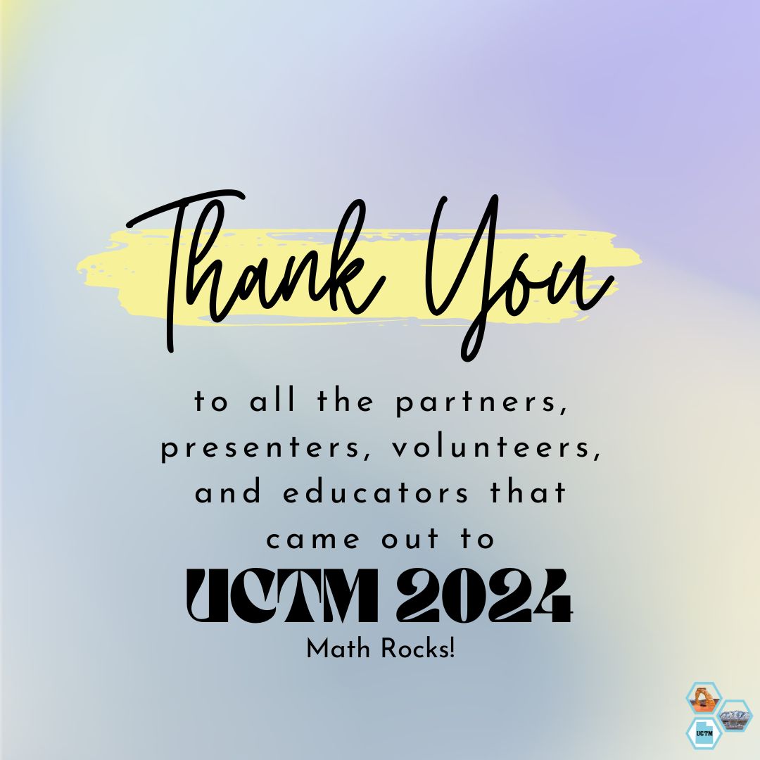 Big thanks to all the incredible attendees who made #UCTM2024 conference an unforgettable experience! Your passion, insights, and dedication to advancing mathematics education are truly inspiring. 

#UCTMRocks! #Mathing #UtahEducators #MtBos #IteachMath #UCTM