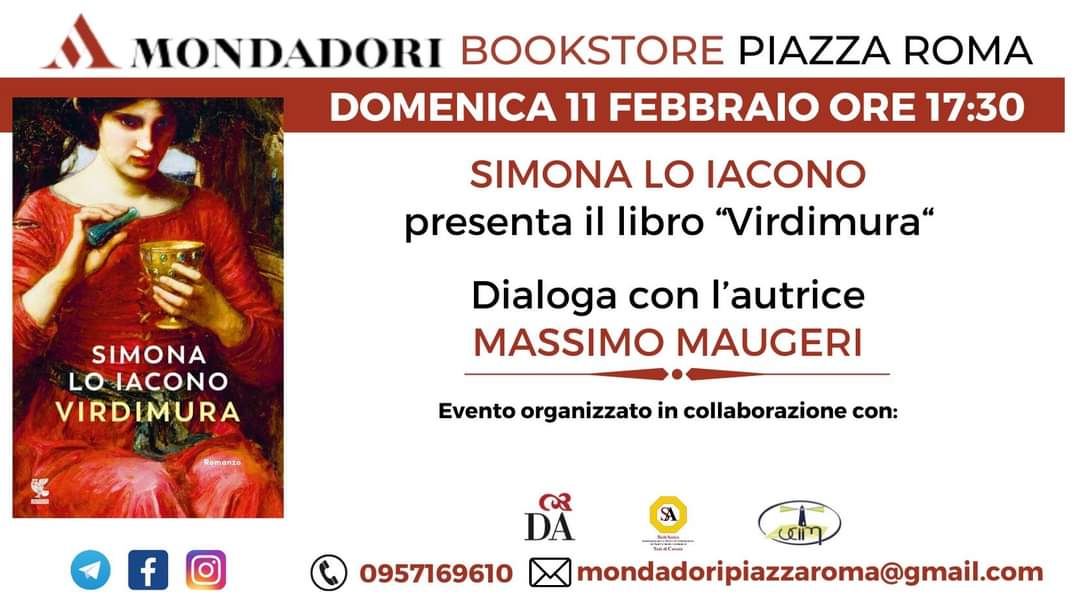 Massimo_Maugeri's tweet photo. Domenica 11 febbraio, alle 17:30, presso la libreria Mondadori Bookstore Catania Piazza Roma avrò il piacere di accompagnare la cara #SimonaLoIacono nella presentazione del suo nuovo bellissimo romanzo: #Virdimura edito da @GuandaEditore https://t.co/uhUio28nCS
