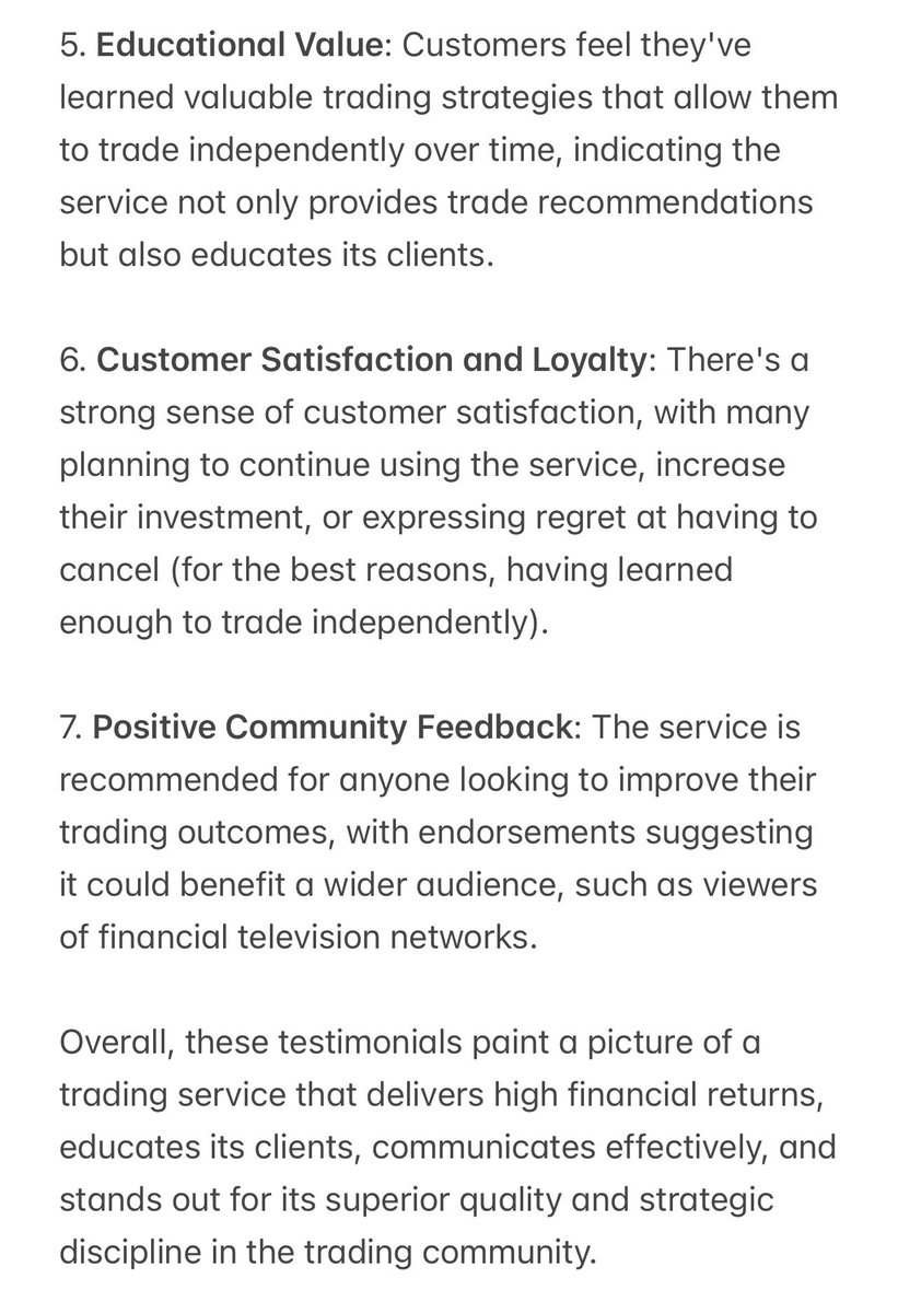 ETFSwingTrader's tweet photo. I asked ChatGPT to summarize recent customer testimonials for my ETF Swing Trading service, and am posting the resulting AI summary. (https://t.co/m8N8rMt0bk has been postings daily since 2009!) https://t.co/F3vmkuO5FL