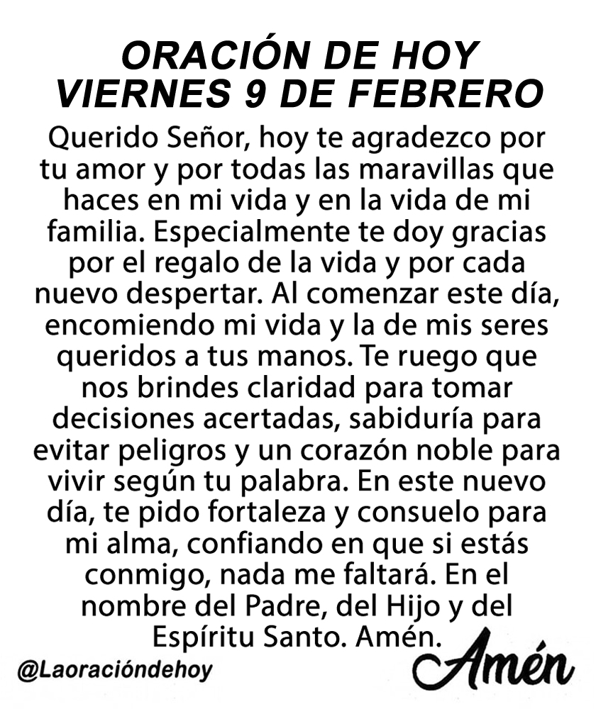 Oración diaria para hoy viernes 9 de febrero de 2024.