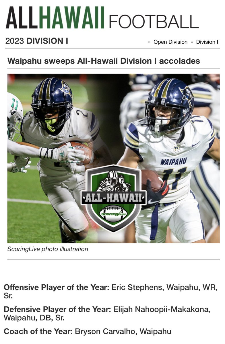ericstephens02's tweet photo. Honored to be named All-Hawaii D1 Offensive POY, 1st Team WR &amp; RET. 🙏🏾 https://t.co/2LDN8pcVHa