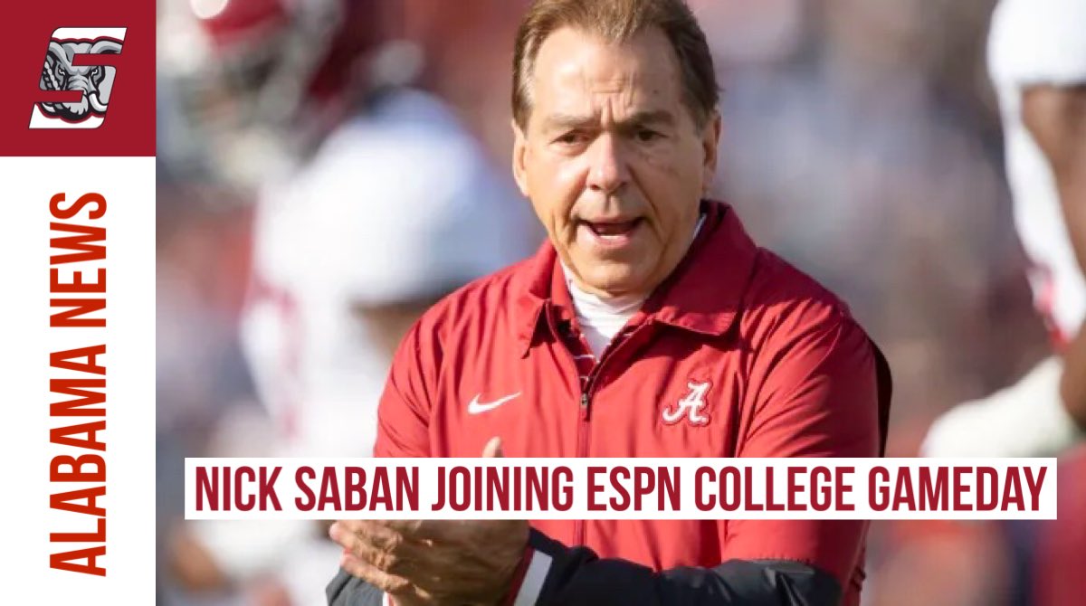BREAKING:

Former Alabama HC Nick Saban will join ESPN on the cast of College GameDay, per <a href="/AdamSchefter/">Adam Schefter</a>.

Saban will join Kirk Herbstreit, Rece Davis, Desmond Howard, Lee Corso, and Pat McAfee as a permanent member on the show.
