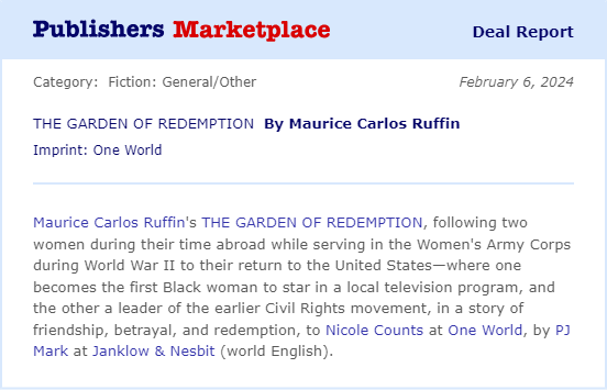 I'm delighted to share that I sold my fourth book to One World Random House today. It's a dream to work with Genius Nicole again!