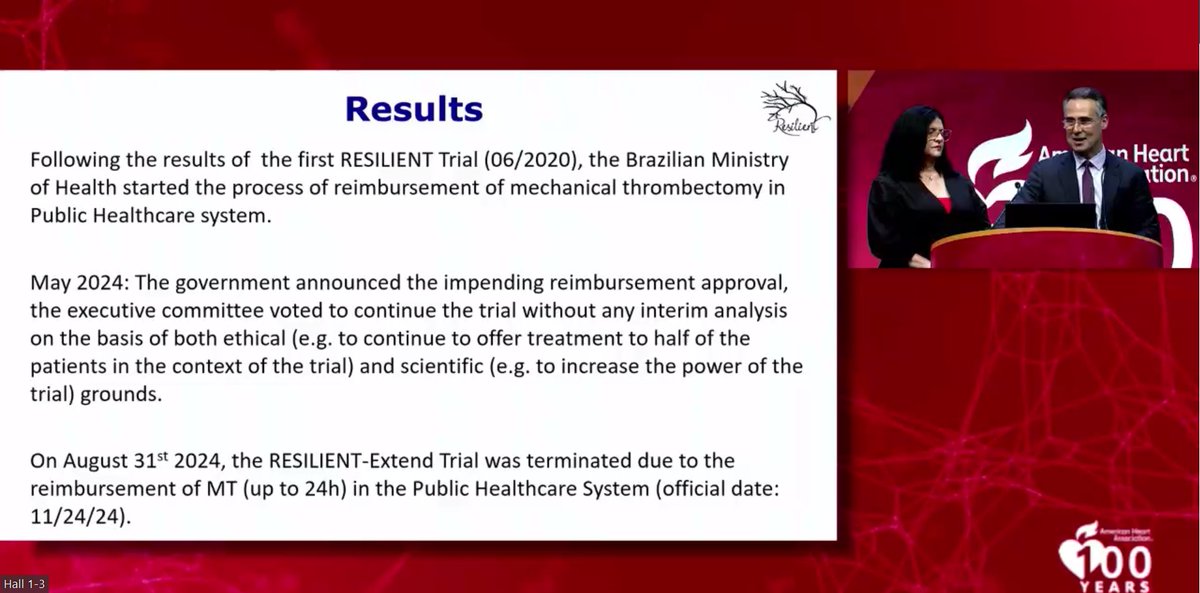 NN_publishing's tweet photo. Due to the positive findings associated with stroke thrombectomy in the original RESILIENT trial, the procedure recently gained reimbursement within the Brazilian healthcare system, leading to RESILIENT-Extend being terminated early
#ISC24 #ISC2024 https://t.co/Gk3iJ1FTFj