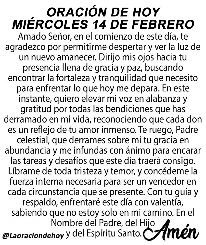 Oración diaria para hoy miércoles 14 de febrero de 2024.