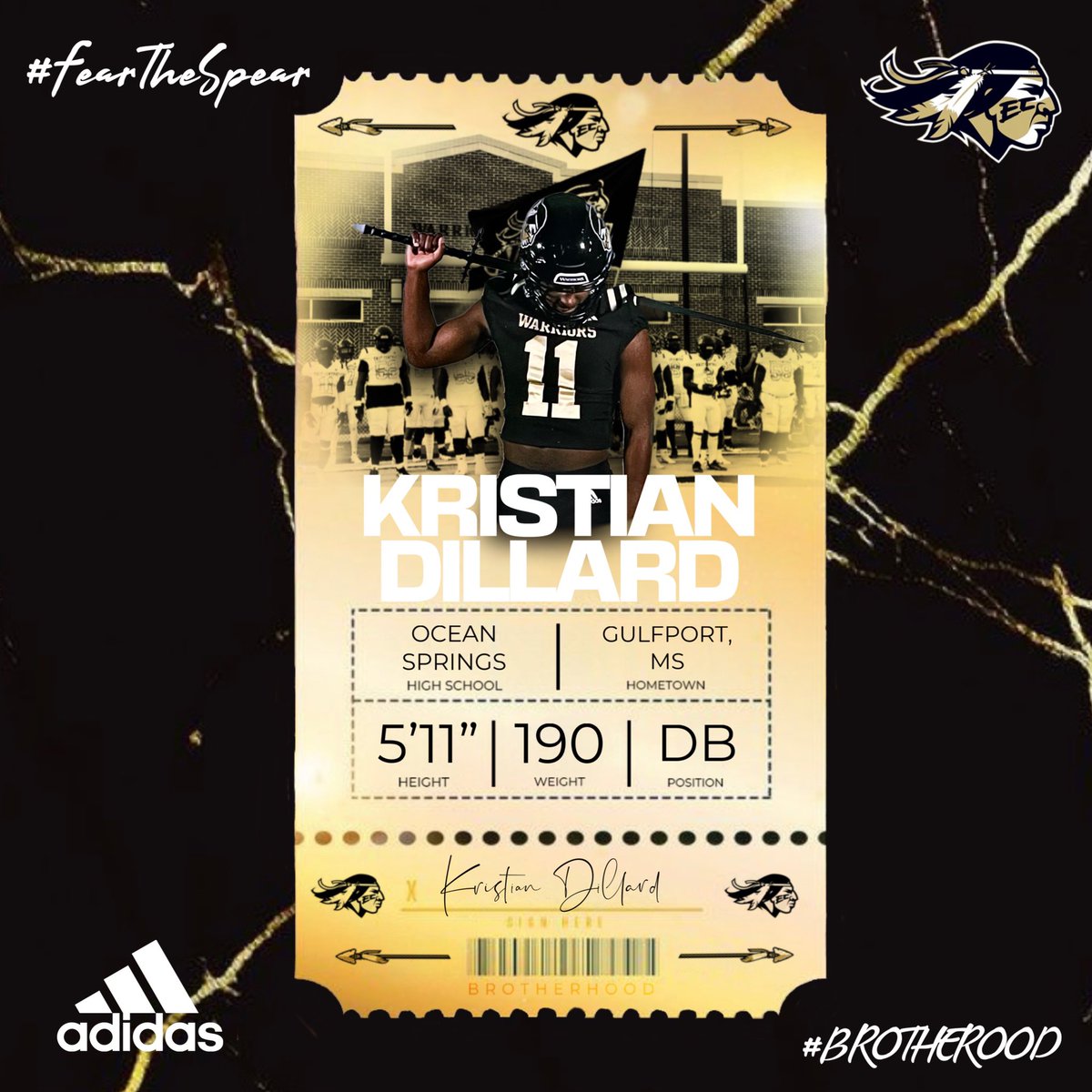 LOCK DOWN DB from Ocean Springs!! @DillardKristian has punched his ticket to join the Brotherhood!! #BROTHERHOOD X #FearTheSpear