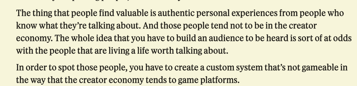 Extremely interesting, and obviously true, critique of the way in which 'creator journalism' winds up favoring hustlers who are professional creators, over experts who don't spend their time thinking about gaming social media semafor.com/article/02/07/…