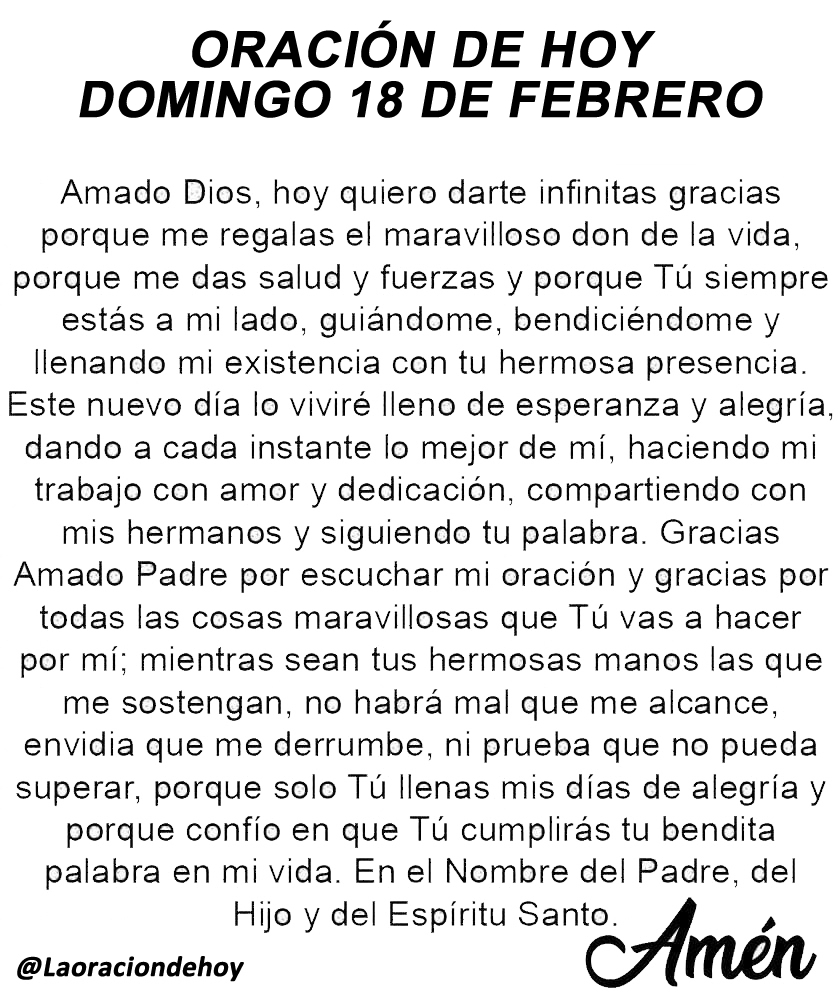 Oración diaria para hoy domingo 18 de febrero de 2024.