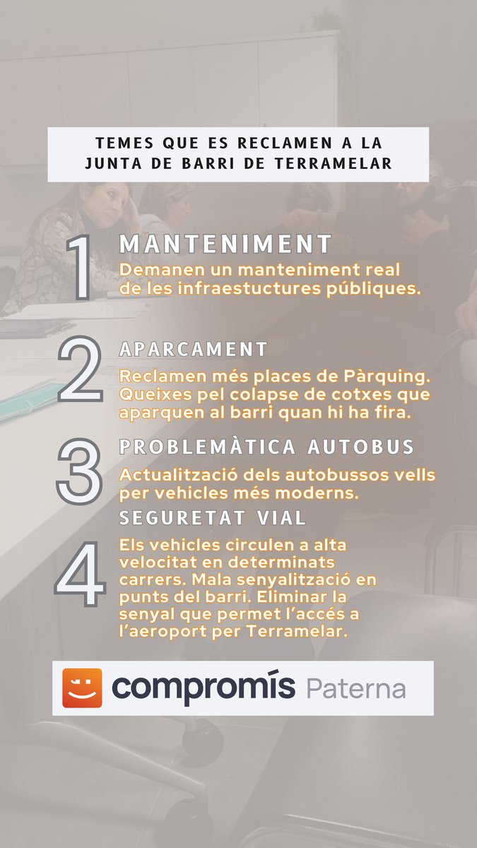 🟠 Vos deixem un resum del temes que s’han tractat aquesta vesprada a la Junta de Barri de #Terramelar 😉

#Paterna #ParticipacióCiutadana