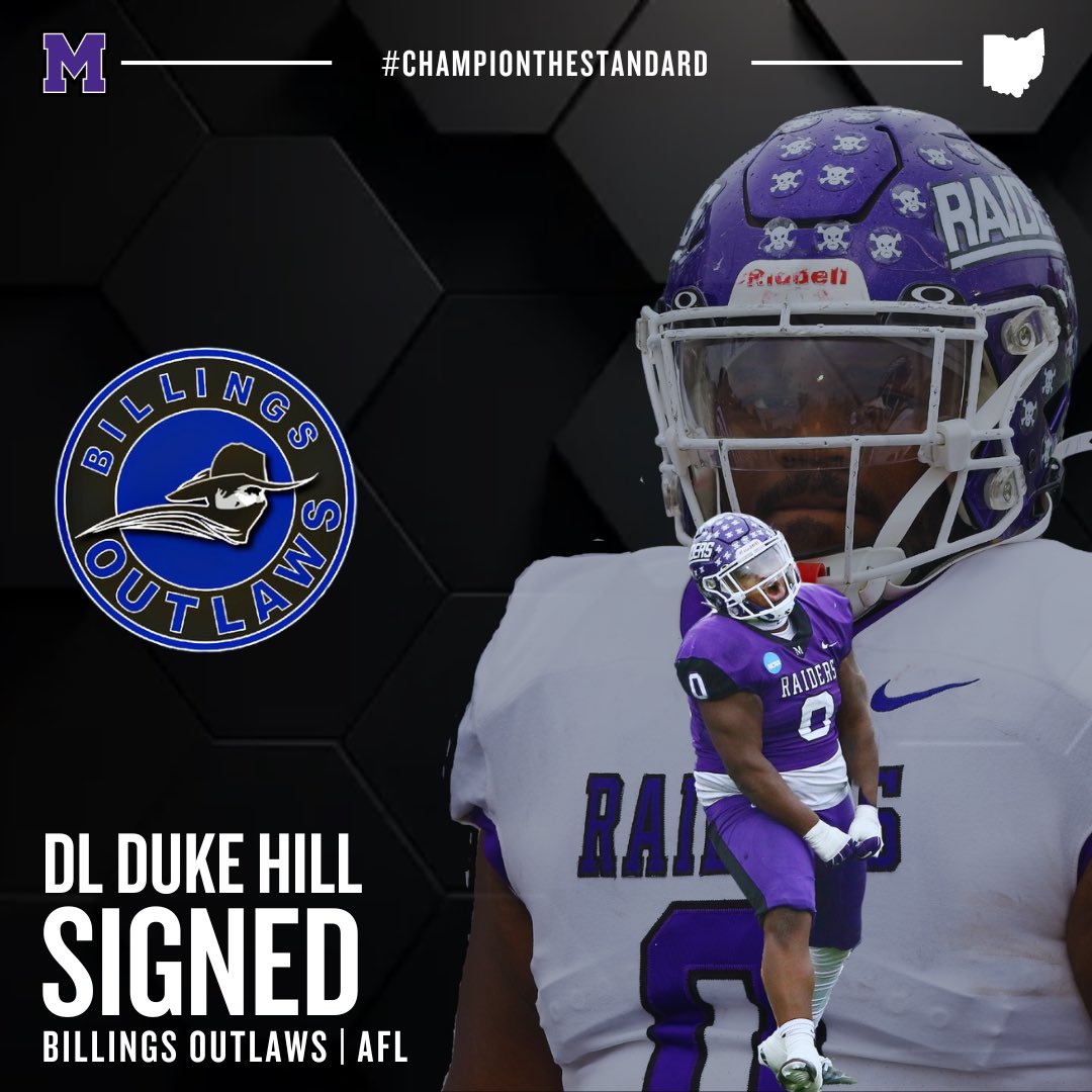 Congrats to DL Duke Hill on signing with the Billings Outlaws of @OfficialAFL #ProRaiders #ChampionTheStandard