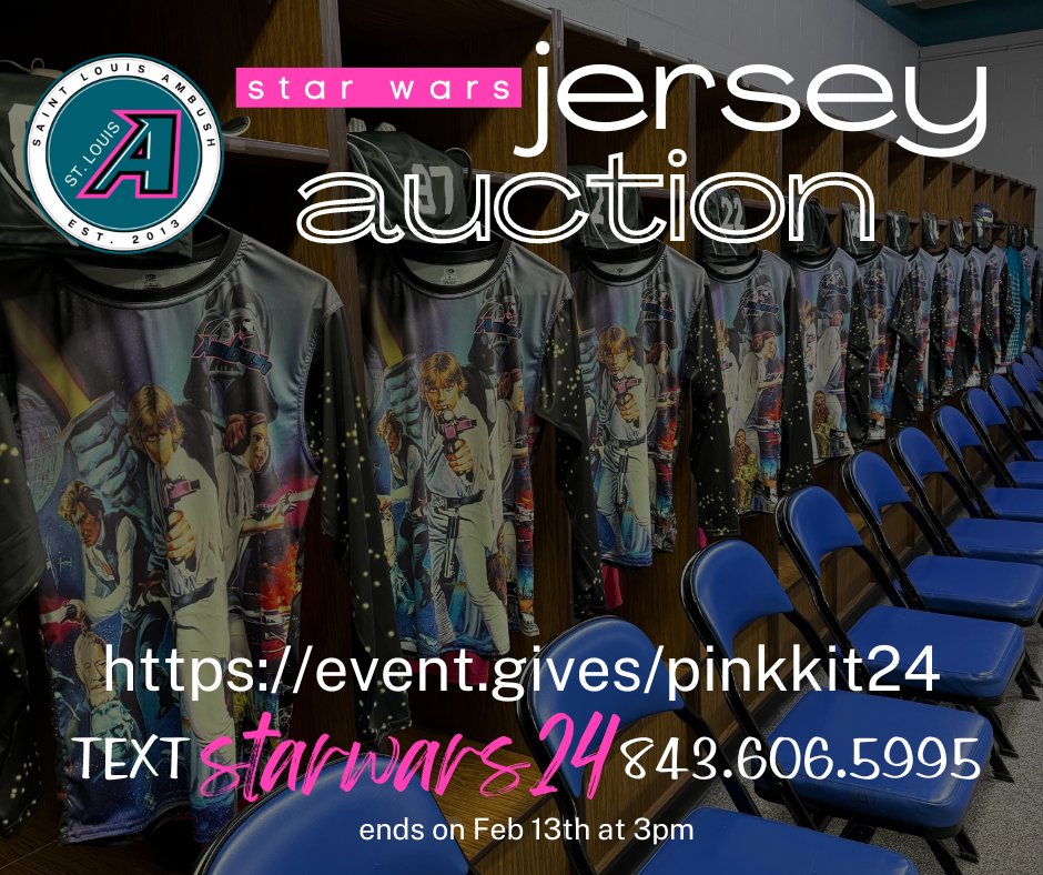 ⚽ Star Wars Jersey Auction is LIVE! 🌌✨ 

📲 Text STARWARS24 to 843.606.5995 🔗event.gives/starwars24 
📅Auction starts Feb 2nd and ends Feb 13 at 3:00pm

#StarWarsJerseyAuction #MayTheBidsBeWithYou #OwnTheGalaxy #RiseAsOne #MASL #2324Season #LetsGooooo #AmbushFamily