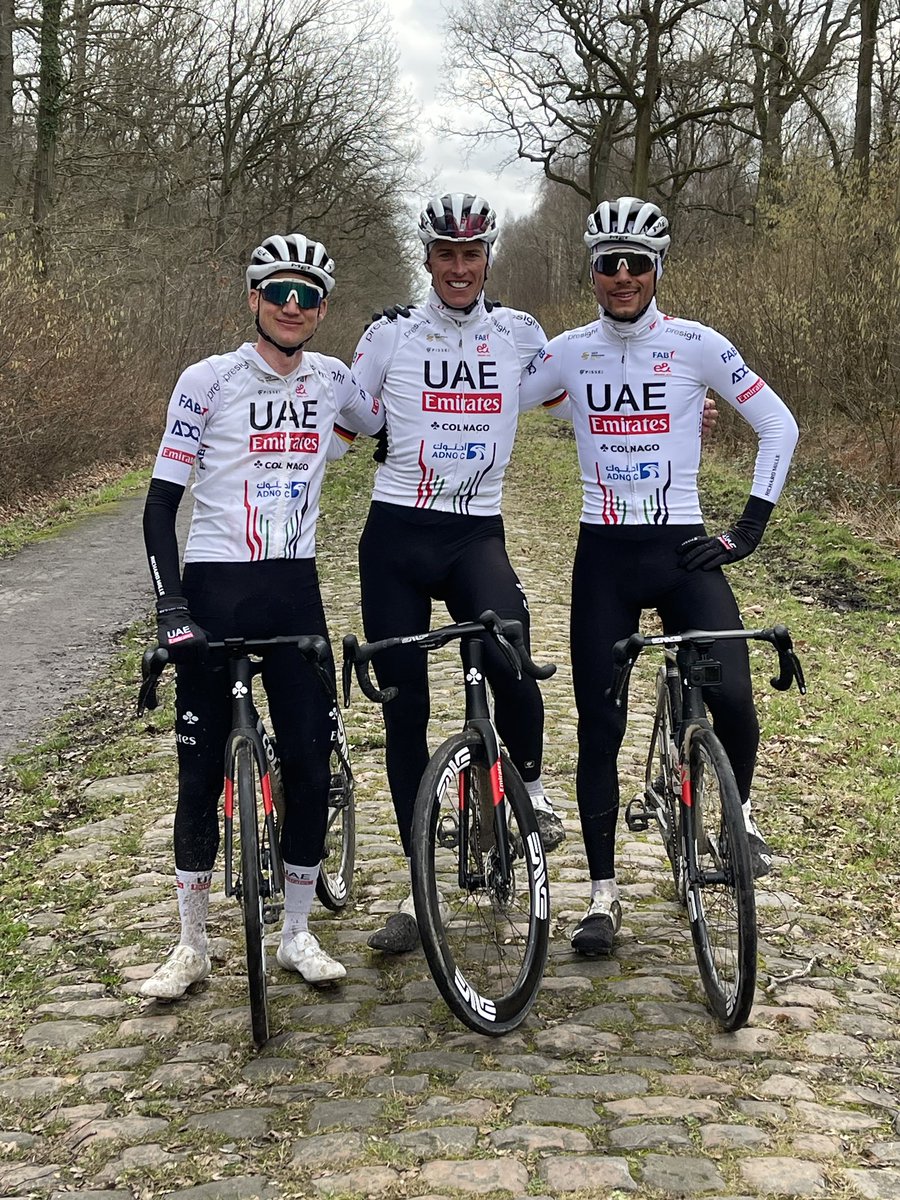 Classics are coming 🪨 Some of our cobbled classics men testing the bike setups on the roads of Belgium 🇧🇪. #WeAreUAE