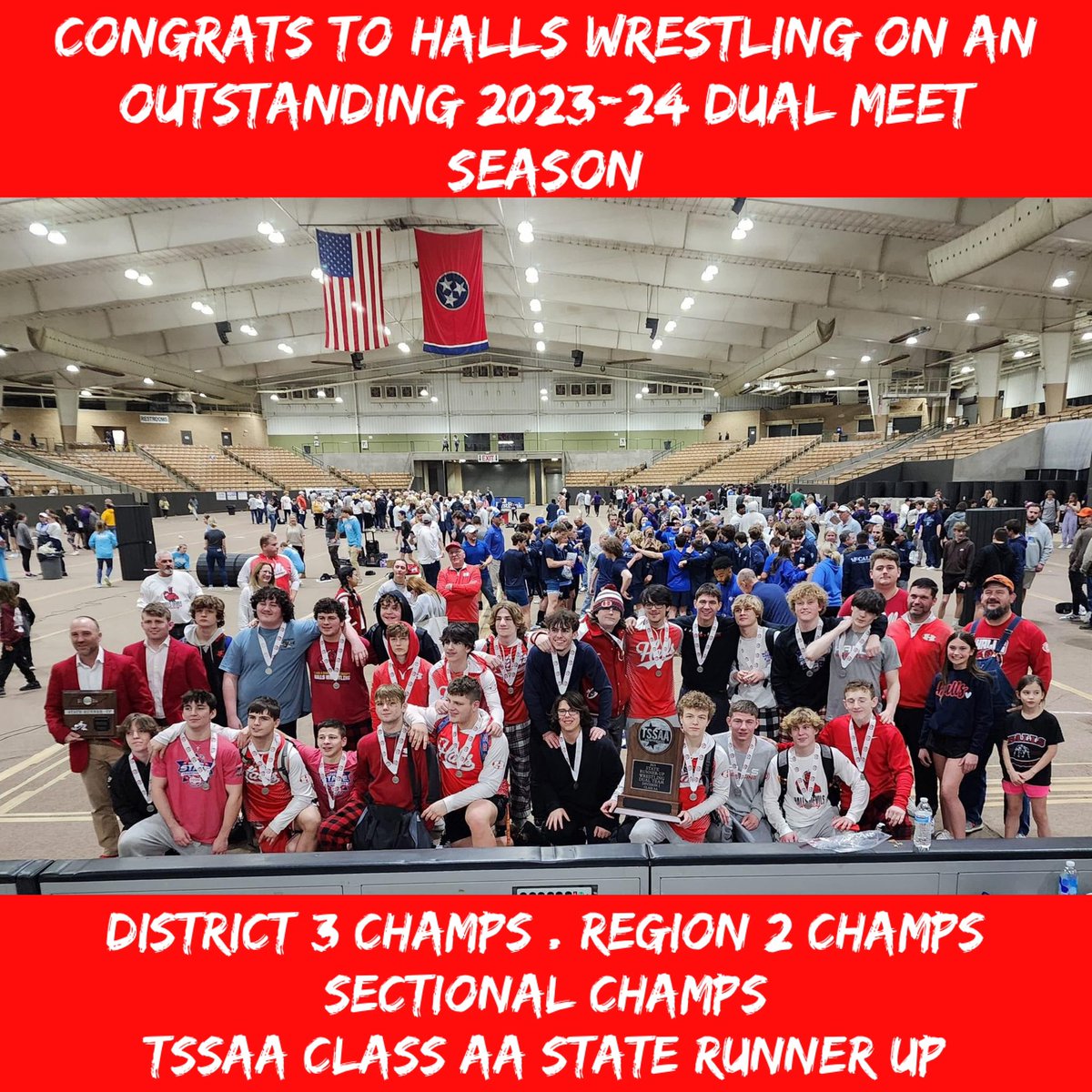 Halls Wrestling (@halls_wrestling) on Twitter photo Help me give these guys a shout out and get them the recognition they deserve. State champions last year and state runner-up this year after moving up a division. Pretty solid achievement.
<a href="/HallsHighSports/">Halls High Athletics</a> <a href="/HallsHighTN/">Halls High School</a> @halls_faith <a href="/prepxtra/">PrepXtra</a> <a href="/5StarPreps/">5Star Preps</a> <a href="/PilotPrepSports/">PILOT PREP SPORTS</a> Help me give these guys a shout out and get them the recognition they deserve. State champions last year and state runner-up this year after moving up a division. Pretty solid achievement.
<a href="/HallsHighSports/">Halls High Athletics</a> <a href="/HallsHighTN/">Halls High School</a> @halls_faith <a href="/prepxtra/">PrepXtra</a> <a href="/5StarPreps/">5Star Preps</a> <a href="/PilotPrepSports/">PILOT PREP SPORTS</a>