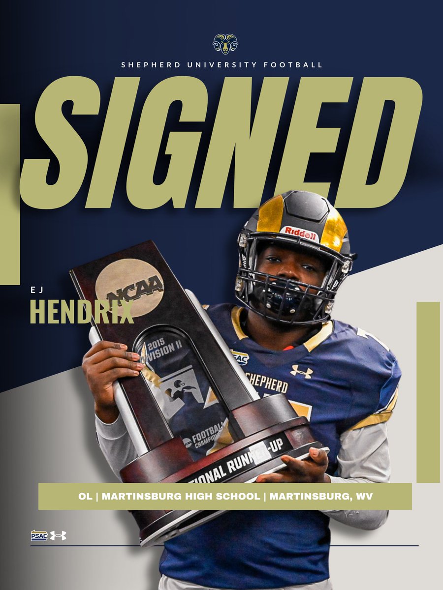 Shepherd Football (@suramsfootball) on Twitter photo A LOCAL SIGNEE FROM MARTINSBURG, WV!!!
Welcome <a href="/ejhendrix75/">ejhendrix75</a> to the Ram Family!
#NationalSigningDay #Team95 #TrueBeliever A LOCAL SIGNEE FROM MARTINSBURG, WV!!!
Welcome <a href="/ejhendrix75/">ejhendrix75</a> to the Ram Family!
#NationalSigningDay #Team95 #TrueBeliever