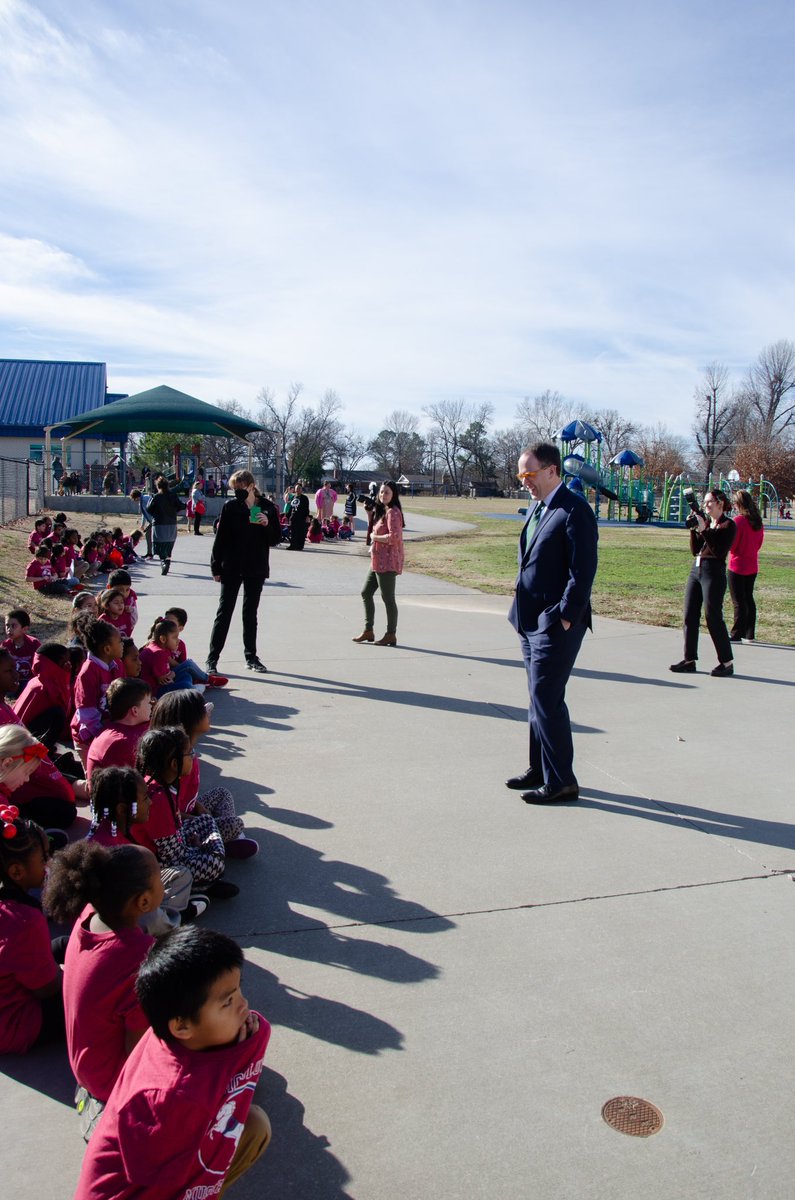 gtbynum's tweet photo. It’s been about 35 years since I last participated in an elementary school fire drill! Was holding a press conference with our great @TulsaSchools Superintendent Dr. Ebony Johnson when the alarm sounded. The bonus: I got to hang out with McClure Elementary first and second graders on the playground for a while before they went back to class!

What do all those kids have in common? They were at school. One of the greatest opportunities we have to improve student outcomes in Tulsa Public Schools is by reducing the unacceptably high rate of chronic absenteeism in TPS. Kids can’t learn at the pace we need them to if they aren’t in class  

And while parents play the biggest part in improving this, everone in our community can help.

Today Superintendent Johnson and I announced the Attend To Win initiative, which provides resources for every Tulsan to help improve student attendance rates - whether you’re a parent who faces challenges getting your kid to school each day or you’re a concerned Tulsan who wants to see our schools improve. You can learn more here: https://t.co/1OfVpgHaOz