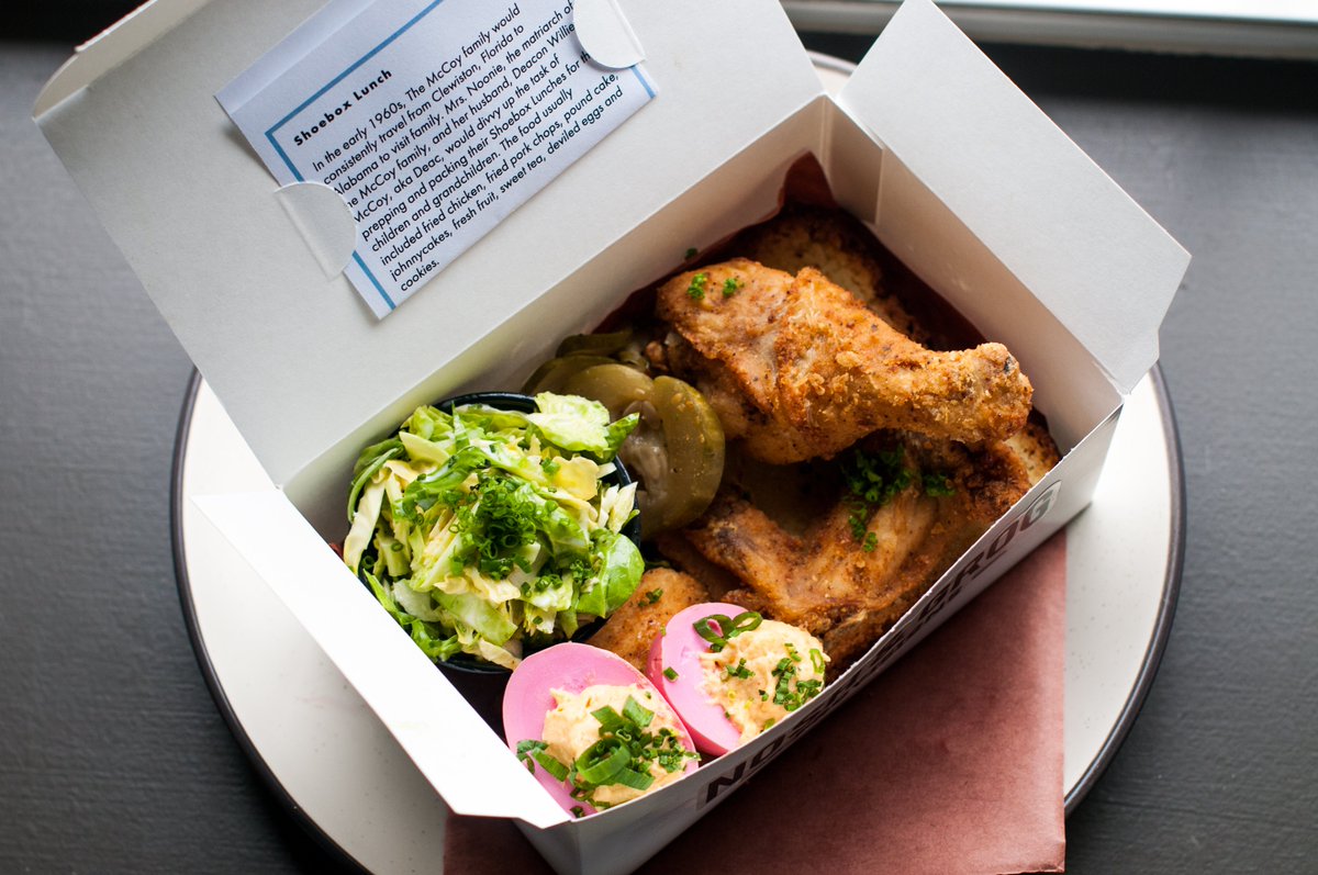 NoshAndGrog's tweet photo. In honor of Black History Month, we are featuring our version of Shoebox Lunches. During the Jim Crow Era, as African Americans began to “freely” travel, they were not welcome to eat at many restaurants along the road, so they packed shoebox lunches. #BlackHistoryMonth2024 https://t.co/xbRHEnSs90