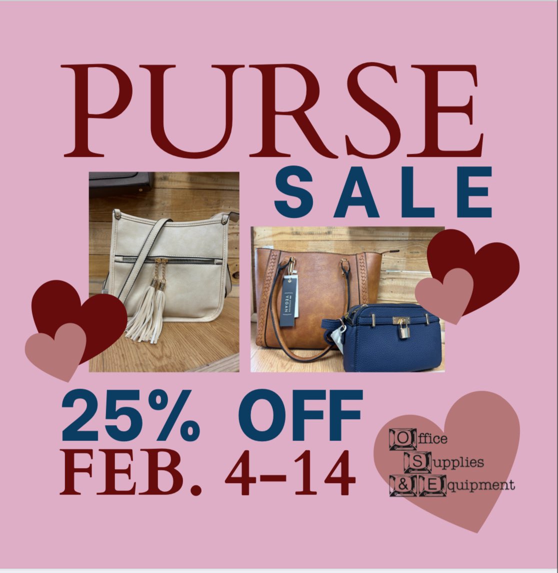 Need a Valentines gift? Come stop in and grab a 25 %off purse.