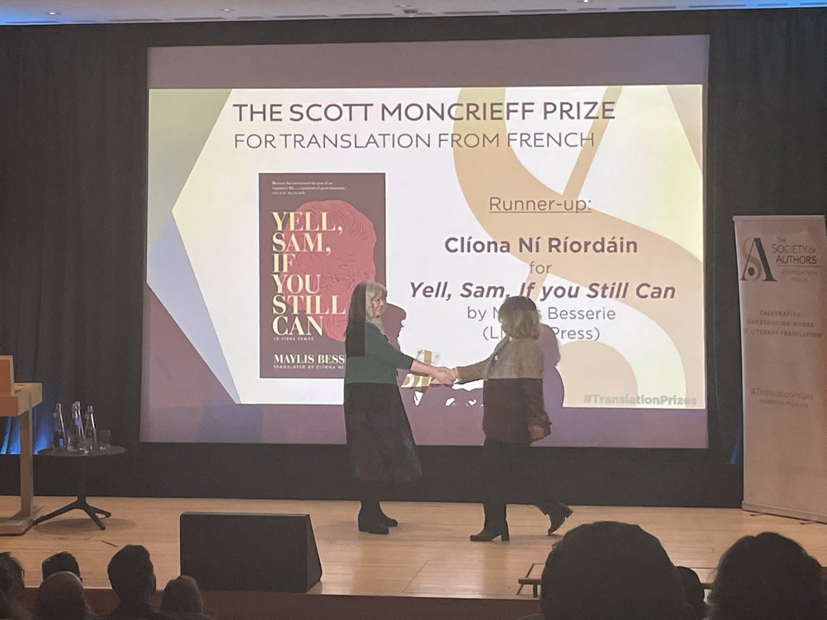 Robyn is now announcing the Scott Moncrieff Prize for translation from French. This prize has two runners-up, @Parisianista75 (for Yell, Sam, If You Still Can by Maylis Besserie) and @that_Adriana_H )for The Anomaly by Hervé Le Tellier). #TranslationPrizes @ifru_london