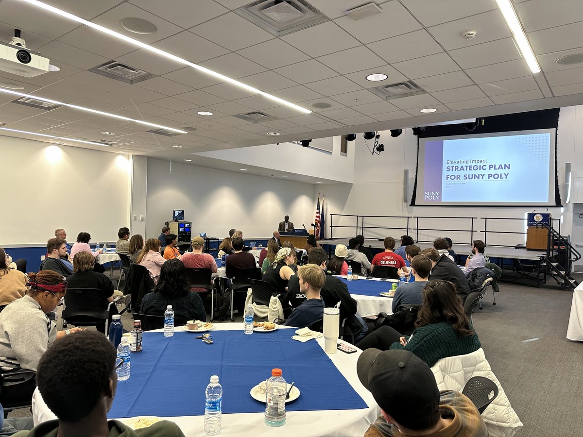 SUNYPolyInst's tweet photo. Yesterday, current students had the opportunity to learn about SUNY Poly's ongoing strategic planning process from President Soboyejo and the university leadership team. Thank you to everyone who participated for your valuable feedback and insights. #sunypoly https://t.co/v4QlgH3uDX
