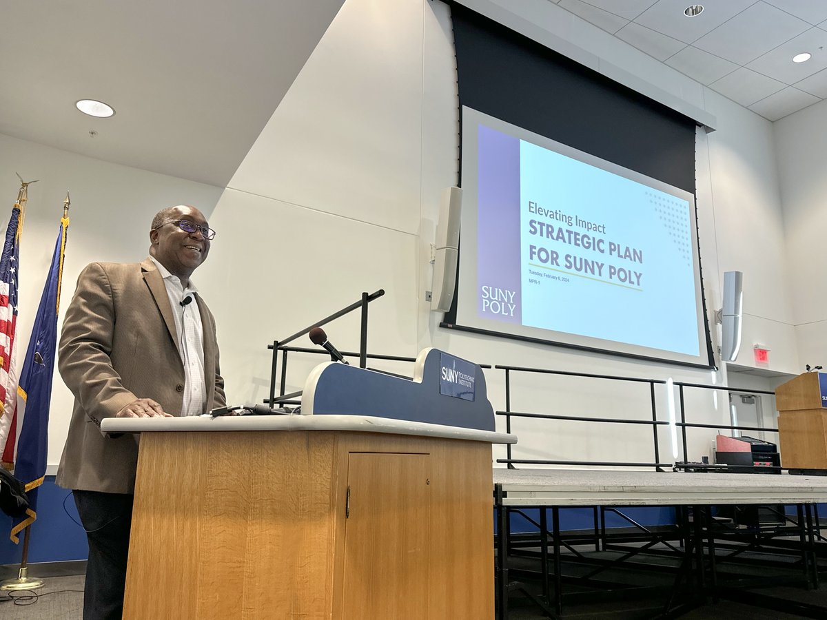 SUNYPolyInst's tweet photo. Yesterday, current students had the opportunity to learn about SUNY Poly's ongoing strategic planning process from President Soboyejo and the university leadership team. Thank you to everyone who participated for your valuable feedback and insights. #sunypoly https://t.co/v4QlgH3uDX