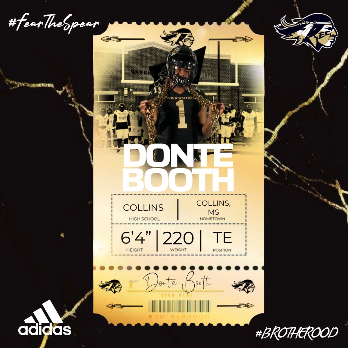 BIG TIME TE from Collins!! @DonteBooth1 has punched his ticket to join the Brotherhood!! #BROTHERHOOD X #FearTheSpear