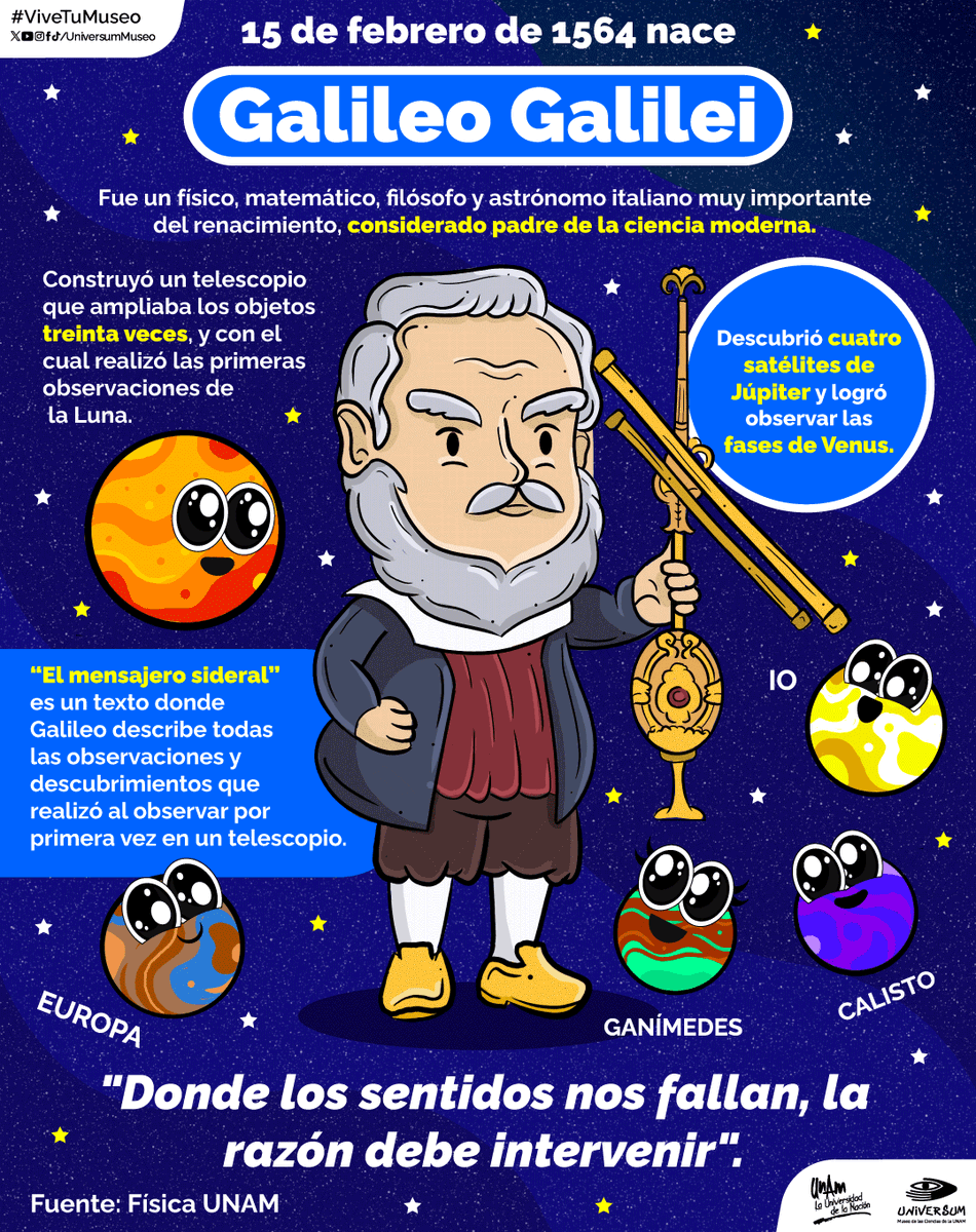 UniversumMuseo's tweet photo. #UnDíaComoHoy nace Galileo Galilei 🥳

Quien realizó importantes aportes a la astronomía 🔭🌌🌠

#ViveTuMuseo https://t.co/nm9AveXP1W