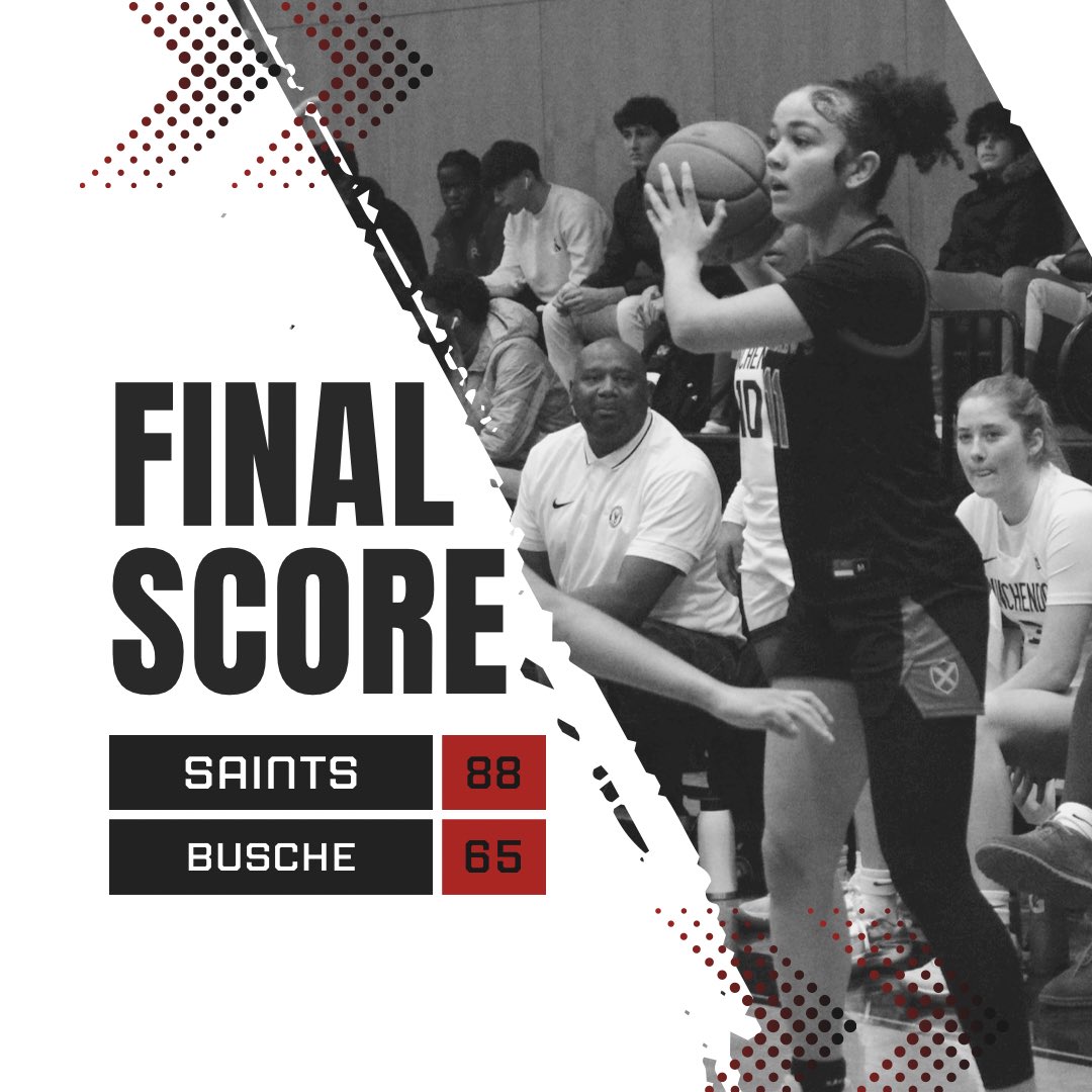 The Saints defeated Busche Academy yesterday on the road 88-65. 

Strong performances by:
<a href="/Vdawson06/">Veronica Dawson</a> | 21P 10R
<a href="/IsabelaJickling/">Isabela Jickling</a> | 16P 4R
<a href="/KayliVesterholm/">Kayli Vesterholm</a> | 10P 2S