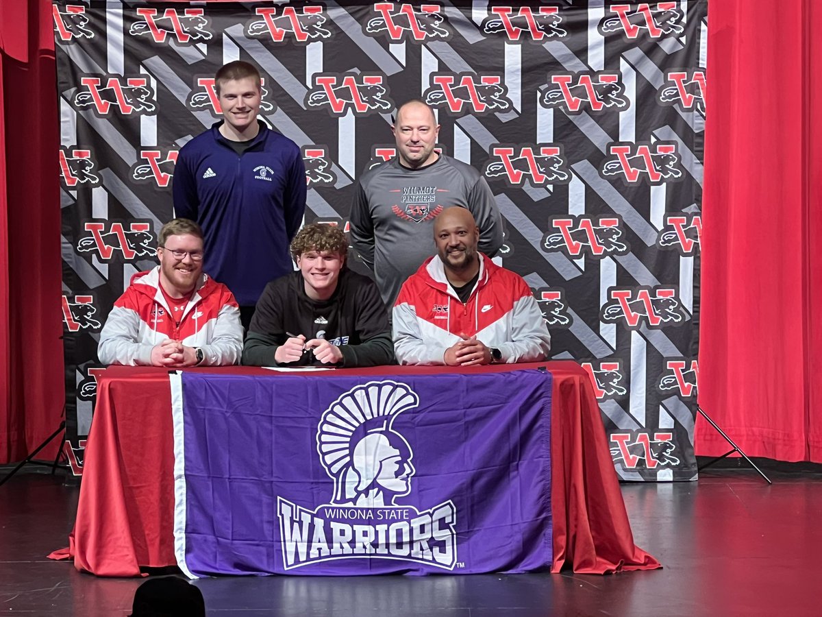 Congrats to <a href="/FrisbyKade/">Kade Frisby</a> for signing his NLI to play for <a href="/WinonaStateFB_/">Winona State Football</a> . Wilmot is so proud of the hard work you put in to reach this goal!!