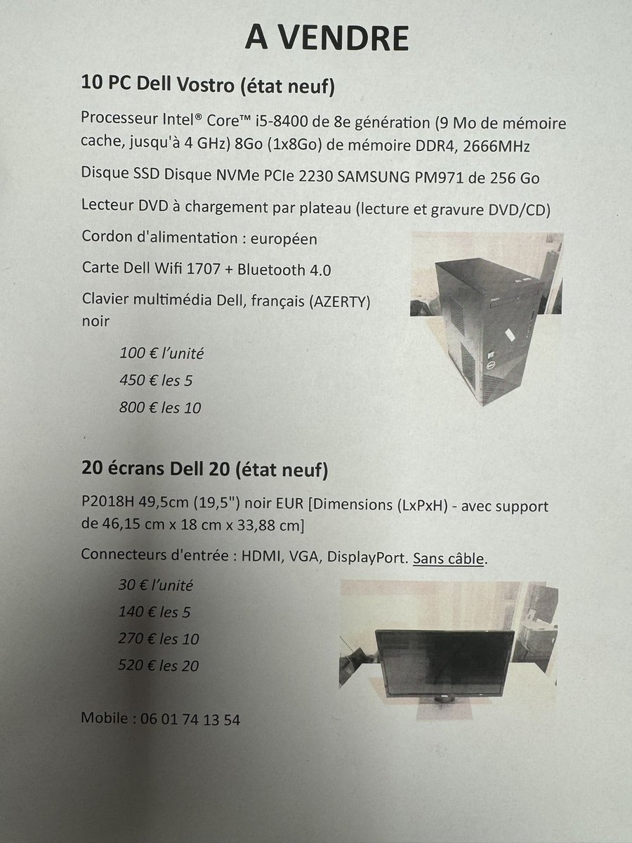 Cher réseau 
Vous avez besoin d'informatique professionnel d'occasion voilà une annonce pour vous 
C'est une société qui est domiciliée @lesjardinsdegambetta a Meriadeck 
Partagez a votre réseau.