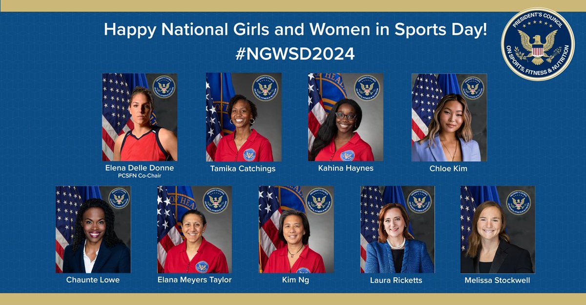Today is National Girls & Women in Sports Day! Learn about influential women in sports on the President’s Council on Sports, Fitness & Nutrition who are making a difference in their communities: bit.ly/4bpbbLJ #PCSFN #NGWSD2024 #LeadHerForward