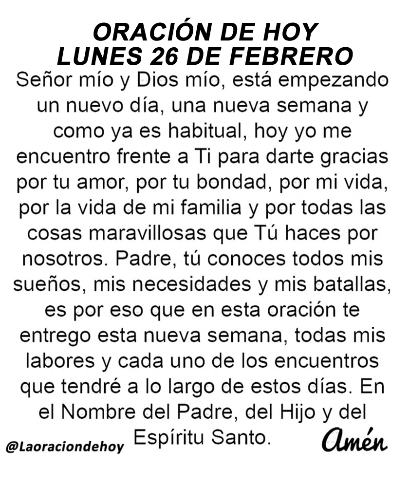 Oración diaria para hoy lunes 26 de febrero de 2024.
