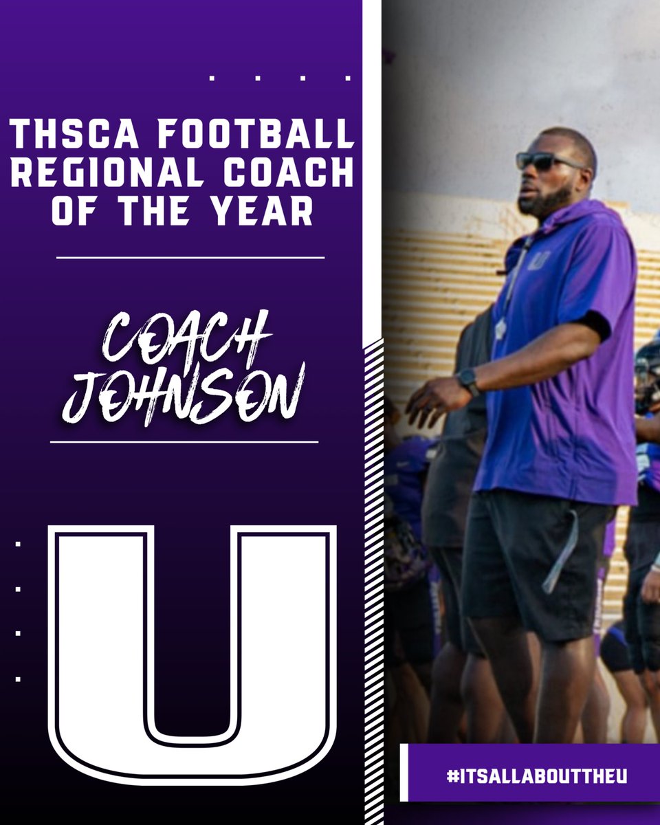 Congratulations to @CoachK_Johnson on receiving 2023-2024 THSCA Football Regional Coach of the Year ‼️ #ItsAllAboutTheU🙌