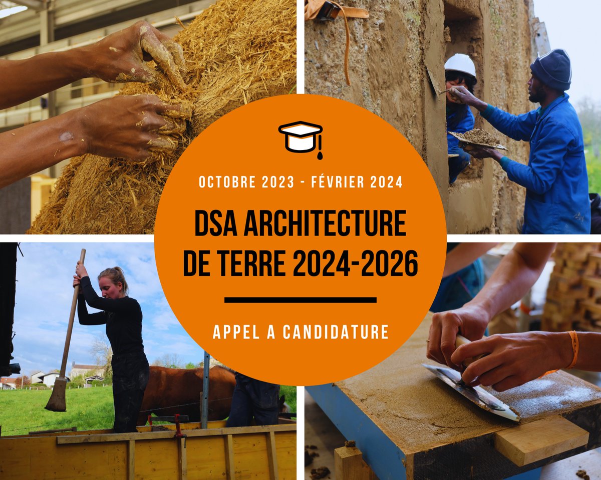 𝔸ℙℙ𝔼𝕃 𝔸 ℂ𝔸ℕ𝔻𝕀𝔻𝔸𝕋𝕌ℝ𝔼𝕊 | ℙ𝕠𝕤𝕥-𝕞𝕒𝕤𝕥𝕖𝕣 𝔸𝕣𝕔𝕙𝕚𝕥𝕖𝕔𝕥𝕦𝕣𝕖 𝕕𝕖 𝕥𝕖𝕣𝕣𝕖
⏰Deadline 28 février 2024

Candidatez à l'unique formation post-master dédiée à l'architecture de terre en France.

+ d'infos : grenoble.archi.fr/dsa-terre/#